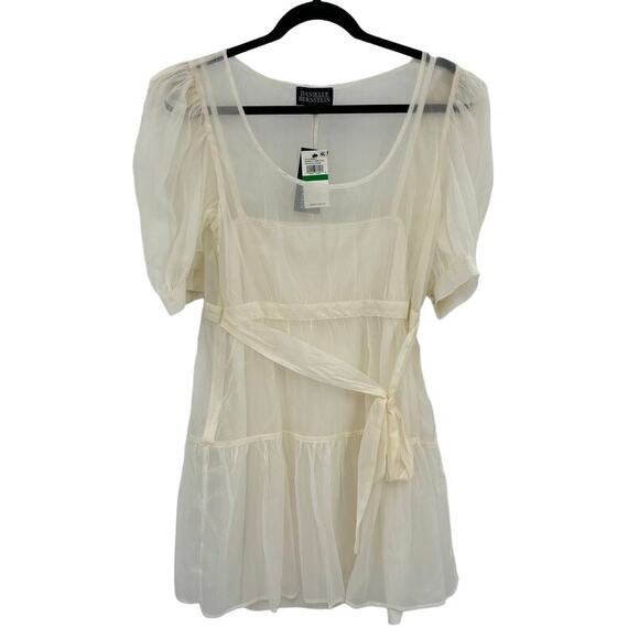 Danielle Bernstein Women Cream Tie Waist Mini Dress Large Romantic Cottagecore - Picture 2 of 12
